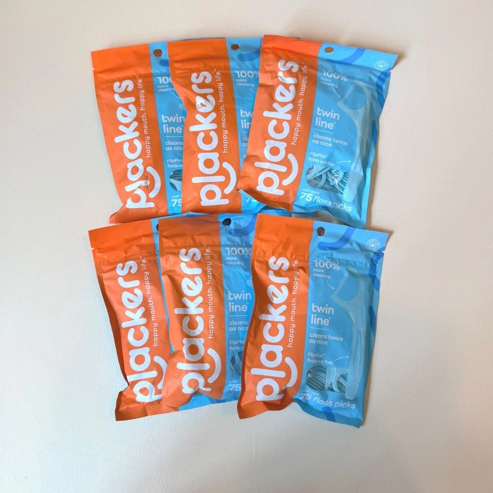 Plackers Twin Line Dental Floss Picks Cool Mint 450 Count Bulk 6 Pack New